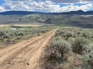Dirt road into a view across the Walhachin valley